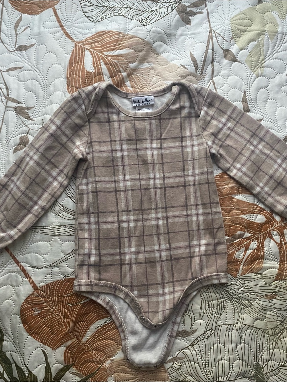 Neutral Plaid Long-Sleeve Baby One-Piece Bodysuit